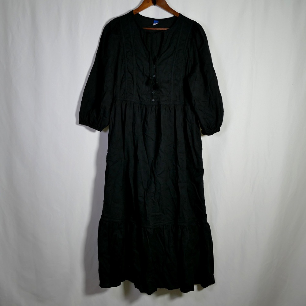 Old Navy Boho Floral Embroidered Tiered Midi Dress Size M Cottagecore Prairie